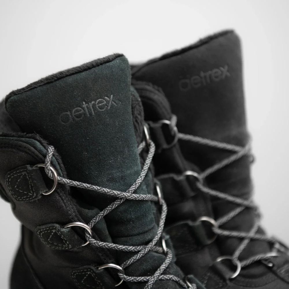Aetrex Womens Sz 8.5 Black Leather Suede Lace Up Winter Boots Apres Ski GorpCore